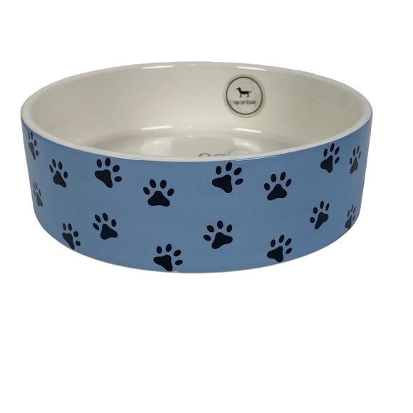 Park Life Designs Blue Black Paw Prints 6.5" Pet Bowl "I Love My Pet" Inside NEW - Picture 2 of 4